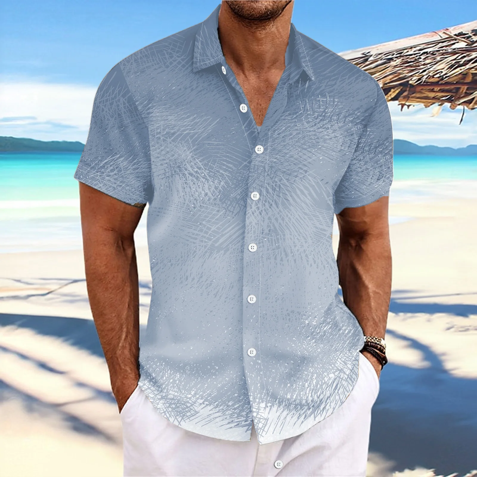 2024 Summer Beach Style Men\'s Casual Print Fashion Unique Messy Fancy Short Sleeve Party Lapel Loose Soft Fabric Top Shirt