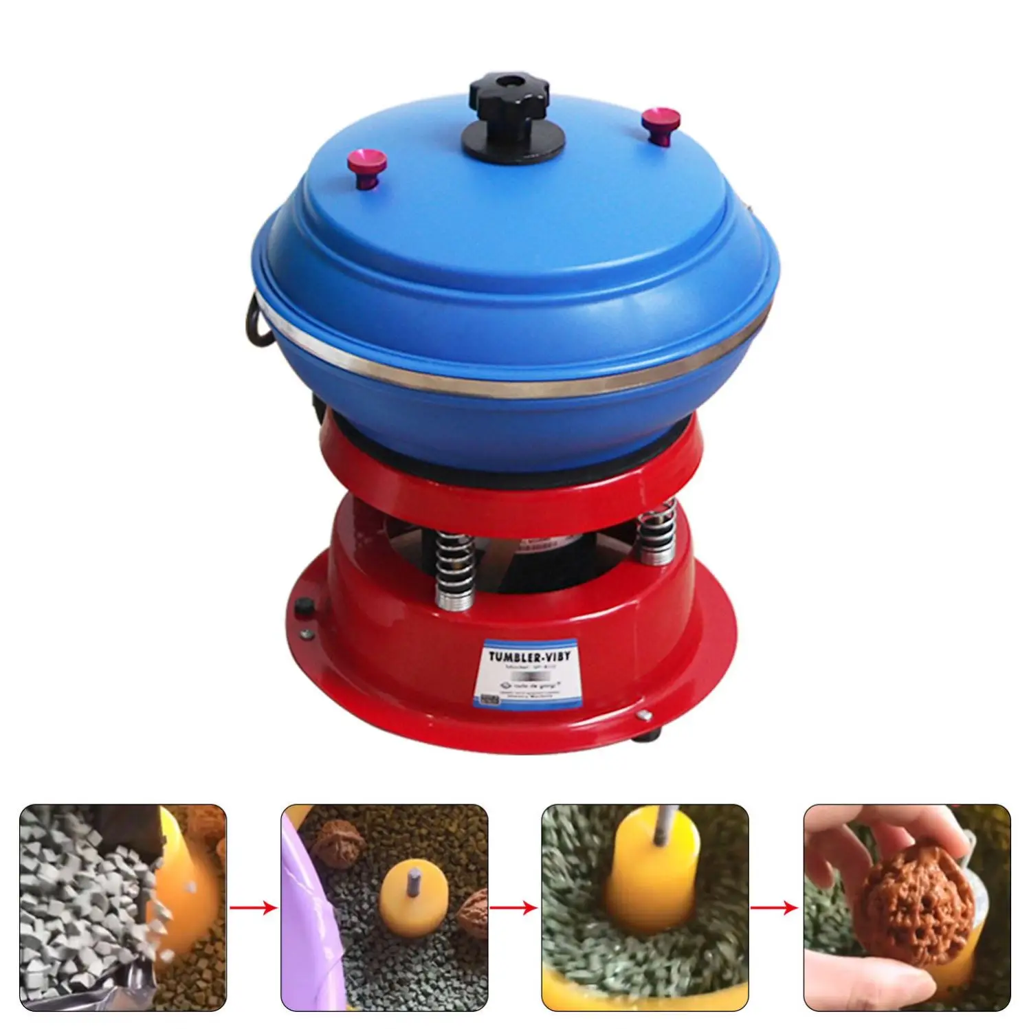 10kg 8inch Jewelry Vibrating Tumbling Vibration Grinding Tumbler Polishing Machine  with Glass Barrel for Gold Silver Jade Rock