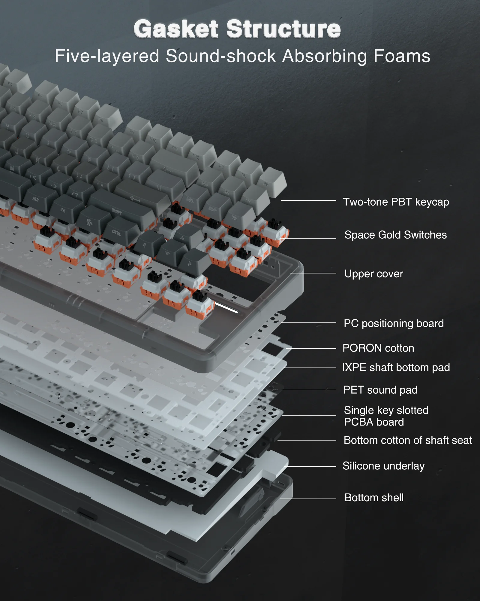 AULA F87pro Tri-mode Connection Gaming Keyboard 87 Keys Side-engraved PBT Keycaps Wireless Mechanical Keyboard