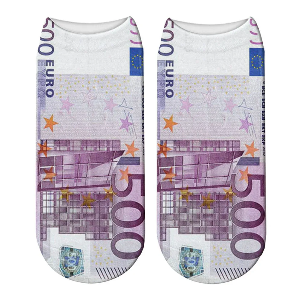 New Banknote Printed Socks Money Pattern Funny Short Socks For Adults Summer Invisible Socks 3D Printed UNISEX Short Socks