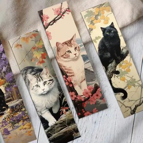 30pcs 일본 고양이 책갈피 만화 귀여운 동물 장식 읽기 페이지 마크 책 마크 페이지 홀더 학생 용품 메시지 카드