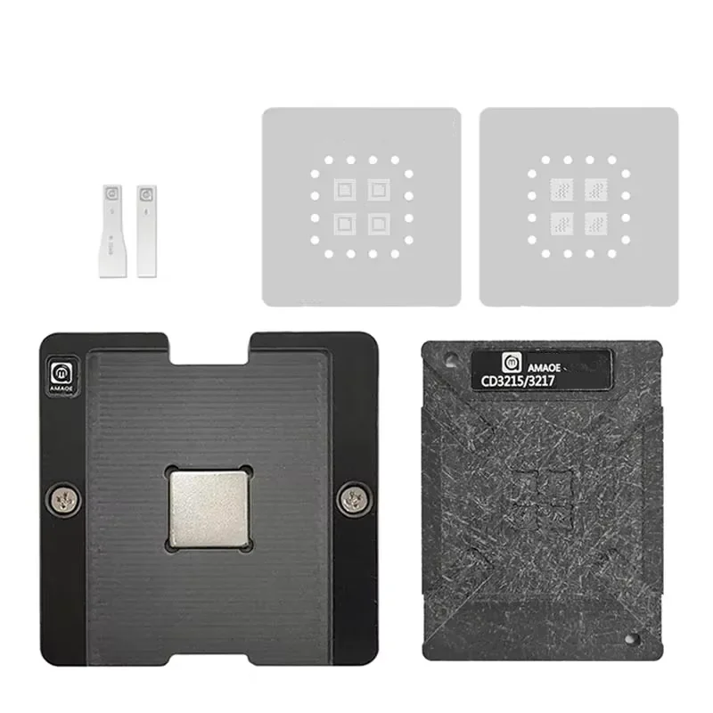 AMAOE CD3215 CD3217 0.12mm 4 in 1 Strong Magnetic BGA Reballing Stencil Planting Tin Station Set with Positioning Plate