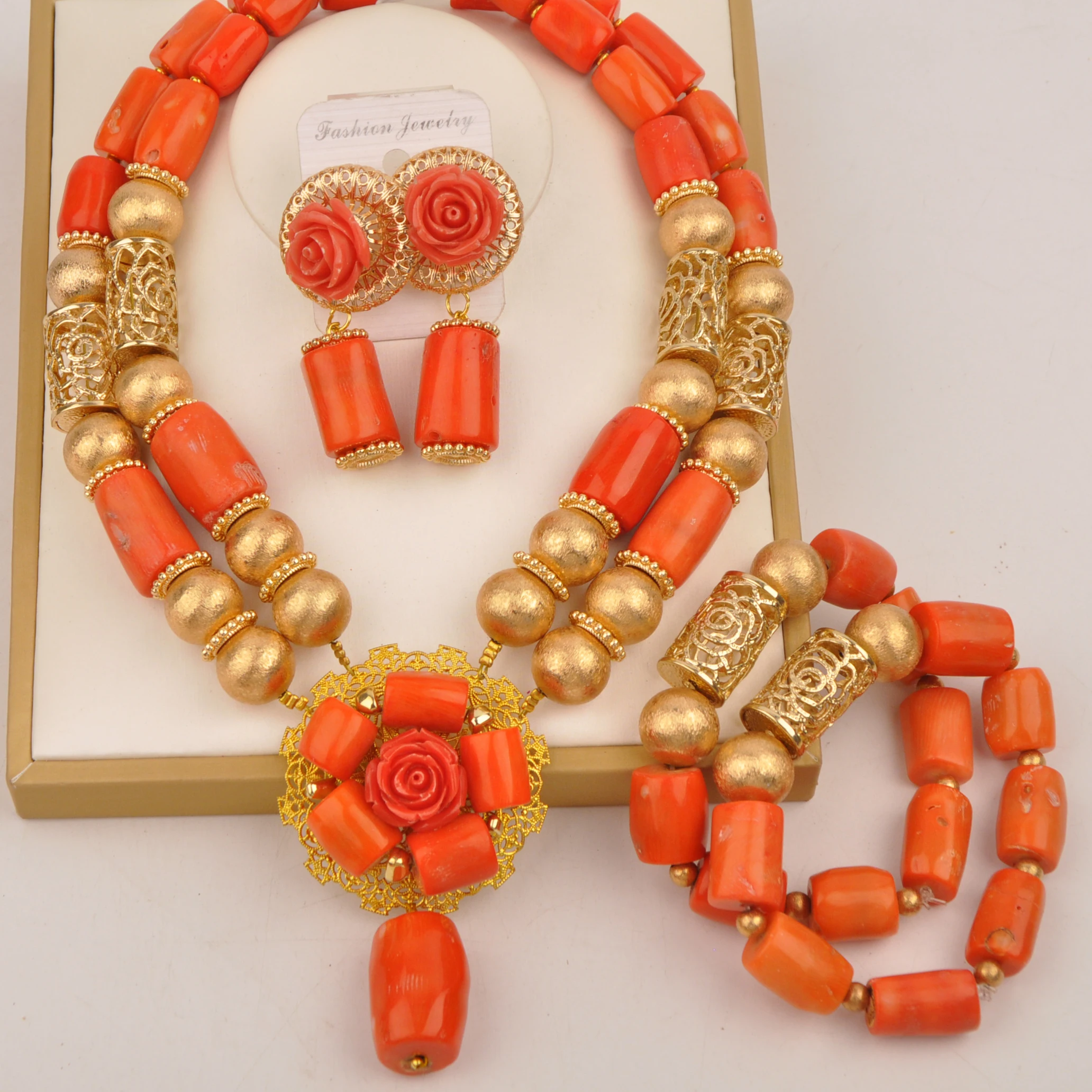 

Orange Natural Coral Jewelry Set Necklace Nigerian Jewelry Jewelry African bride