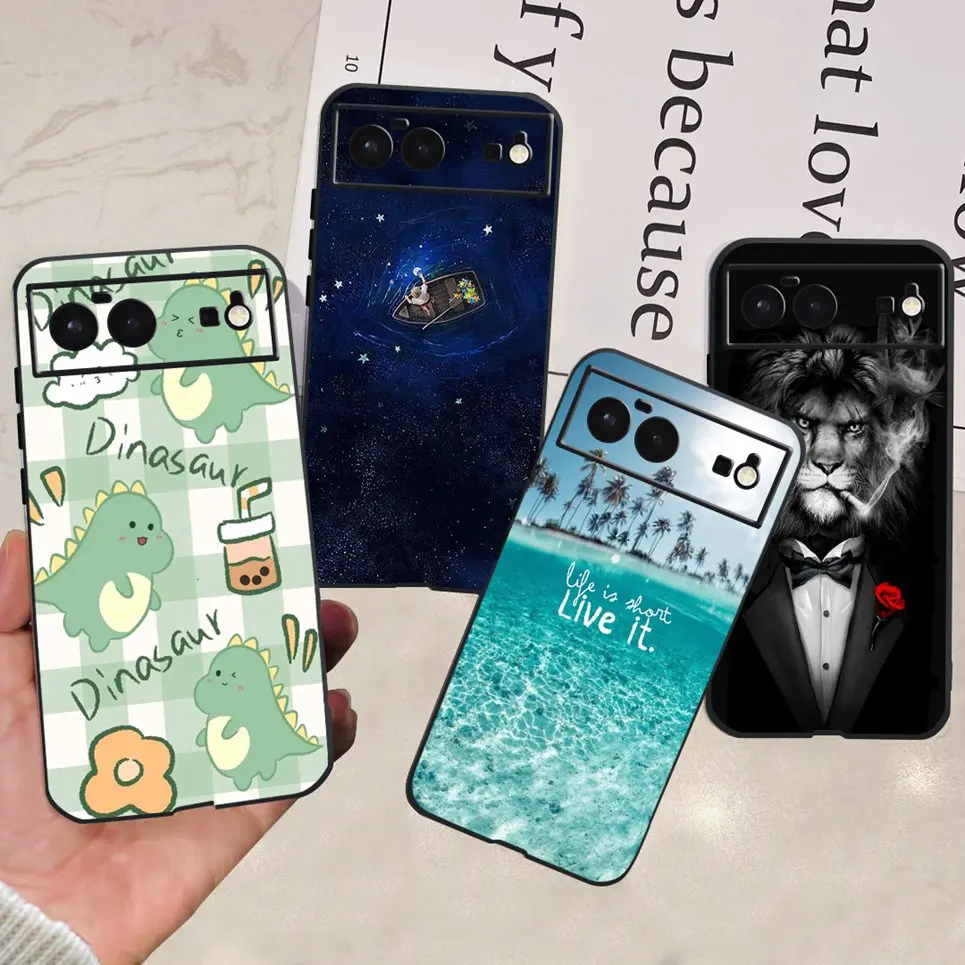 Luxury Slim Case For Google Pixel 6 Pro 6a 7 Pro Shockproof Bumper Back Cover Pet Cat Dinosaur Animals Phone Coques Pixel 7 7Pro