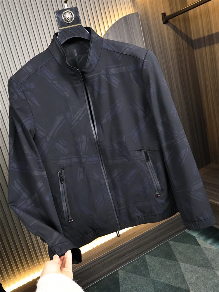 

Water-Resistant Faion Busin Jaet Men's Stand Collar Zipper Emed Spring Autumn Stand Fit Long Sve Casual Coat