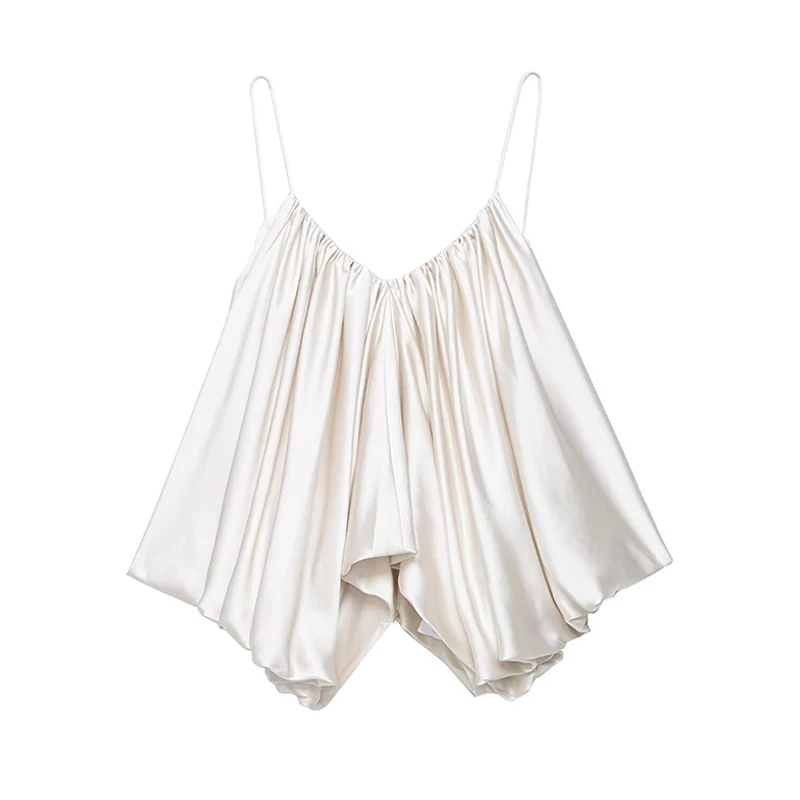 Nowa kolekcja damska na lato 2025: elegancka bluzka z plisami, wykonana z jedwabiu satynowego, idealna do pracy, luźny krój, długość do kolan, czysty kolor.