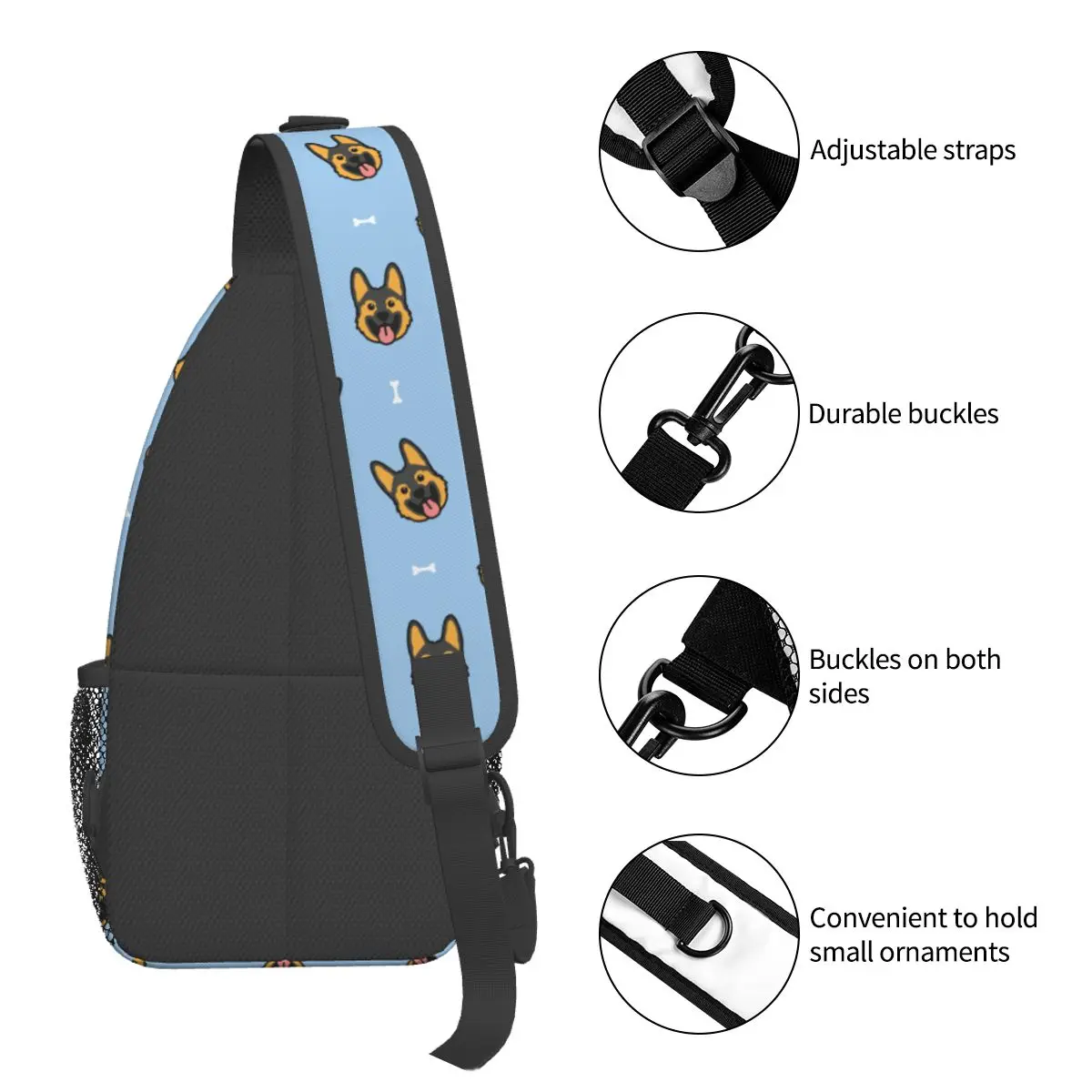 Niedliche deutsche Schäferhund Welpen Cartoon Schulter tasche Brust Cross body Schulter Rucksack Outdoor Sport Tages rucksäcke Casual Pack