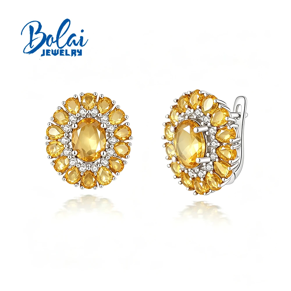 Good Clasp Earring With Natural Citrine 925 Sterling Silver Jewelry Simple Classic Elegant Design For Women'S Lady Gift