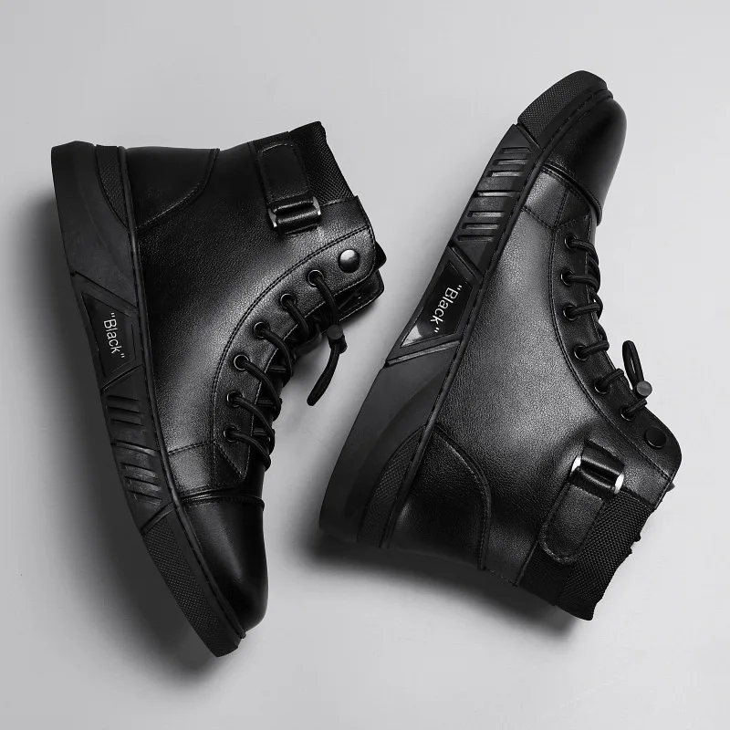 Fashion Men Leather Shoes Outdoor Waterproof Platform Boot Men Boots Luxury Designer High Top Motorcycle Boots Zapatillas Hombre