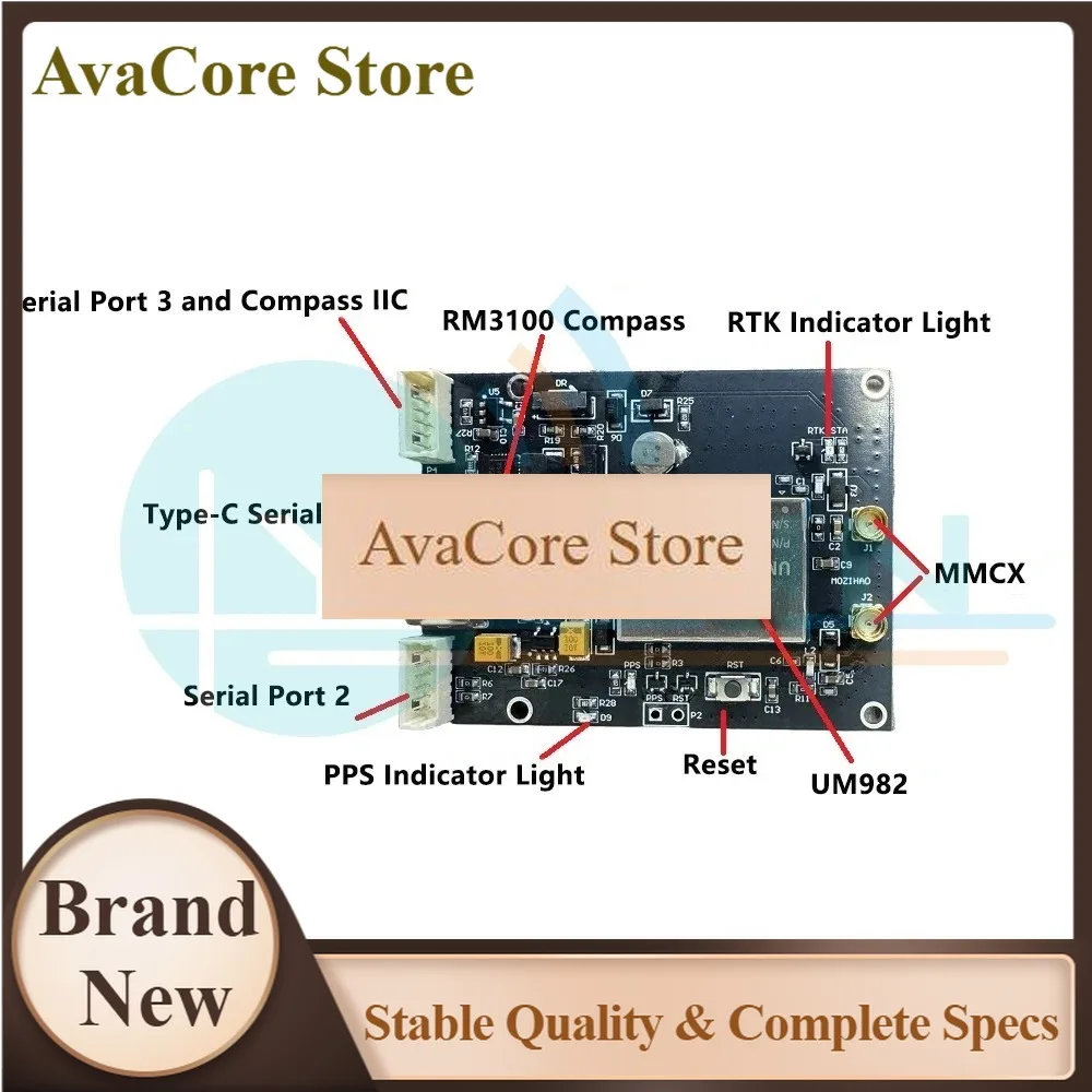 AvaCoreGeomagnetic Compass RM3100 Mobile Station UM982 RTK Centimeter Differential Dual-Antenna GNSS Positioning Orientation Mod