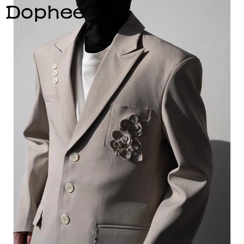 

Men's 2026 Spring New Handsome Button Decoration Suit Jackets Men's Loose Comfort Tailored Coats Elegant Flower Long Sleeve Tops