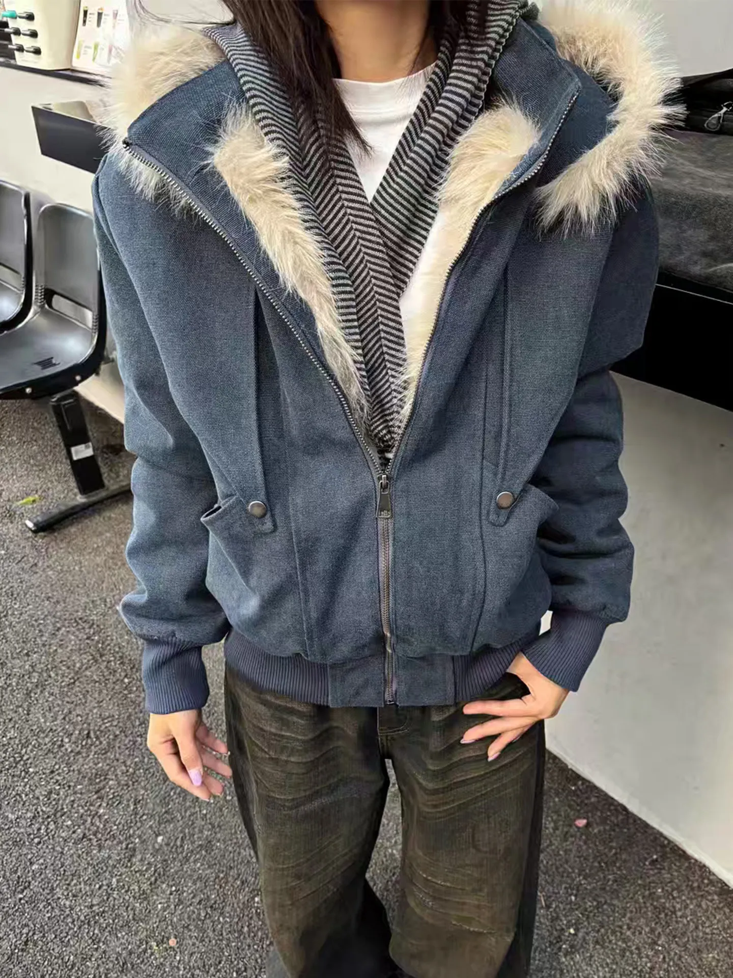 

Retro American Sle Cotton Jaet Men's High Street Warm Canvas Detachable Cap Women's Sle Mountain Eagle Coat