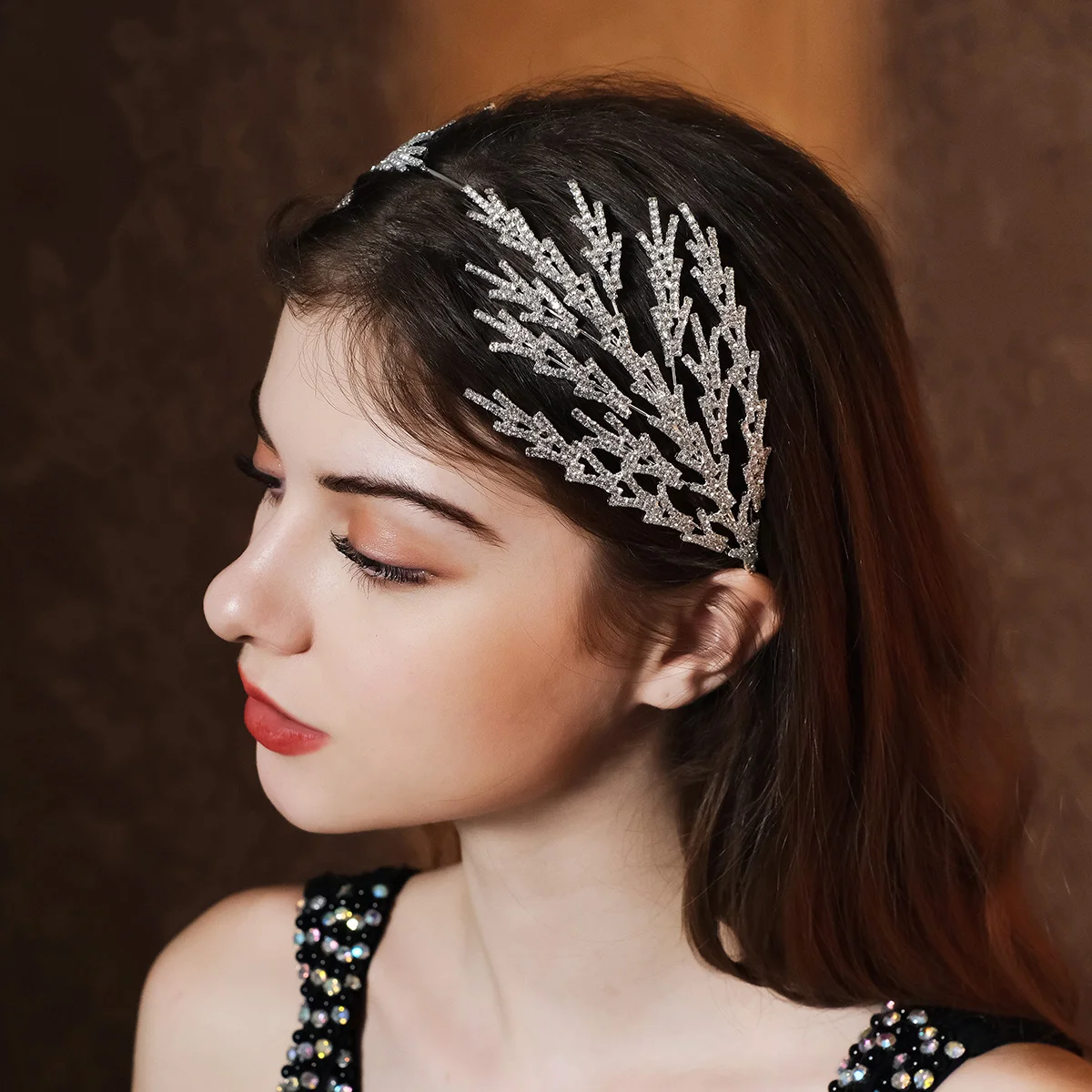 

MIallo Noble Sparkly Rhinestone Branch Bridal Headband Elegant Silver Crystal Wedding Hairband Luxury Hair Accessories For Women