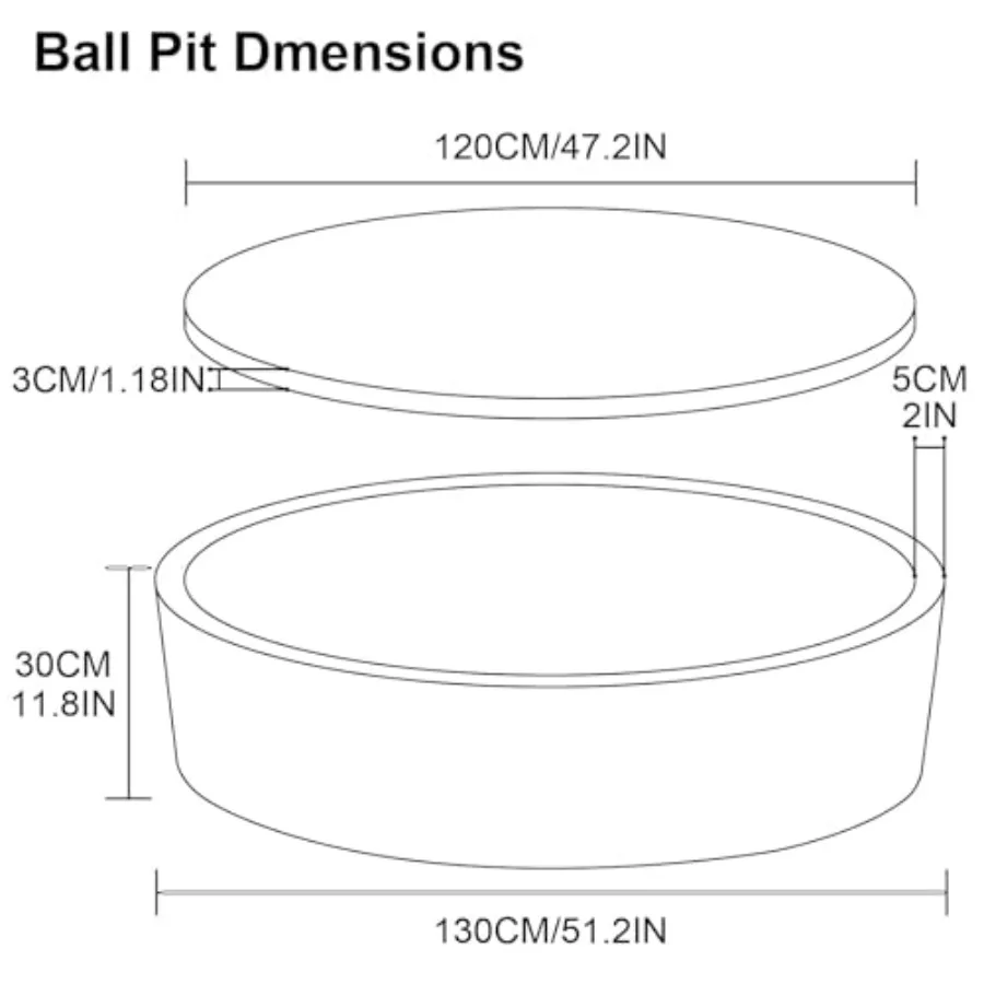 Piscina di Palline Extra Large per Bambini 51 x 11,8 Pollici, Vasca di Palline Morbide in Schiuma per Neonati - Nera