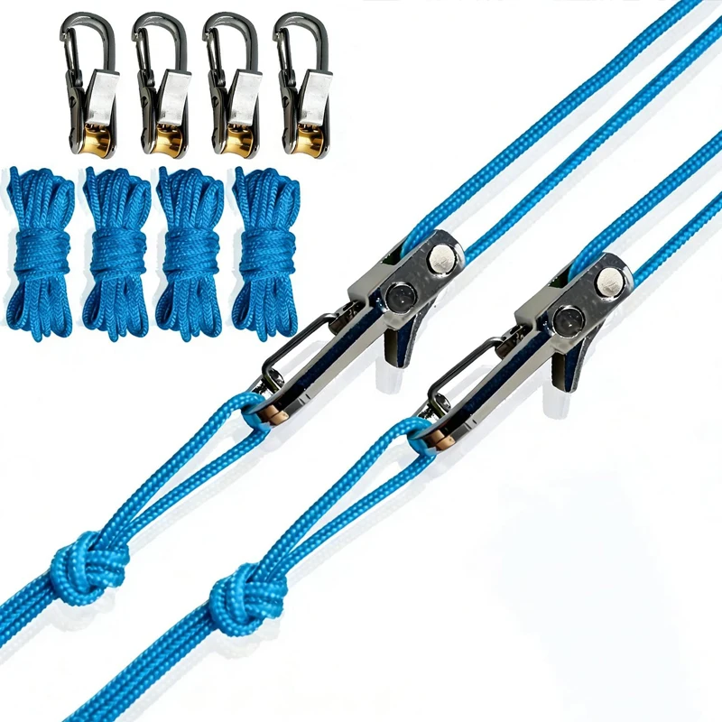 Lot de 4 outils de fixation de cordes et tendeurs avec tendeur à rouleau, boucle rétractable robuste avec corde accessoire, idéal pour le camping