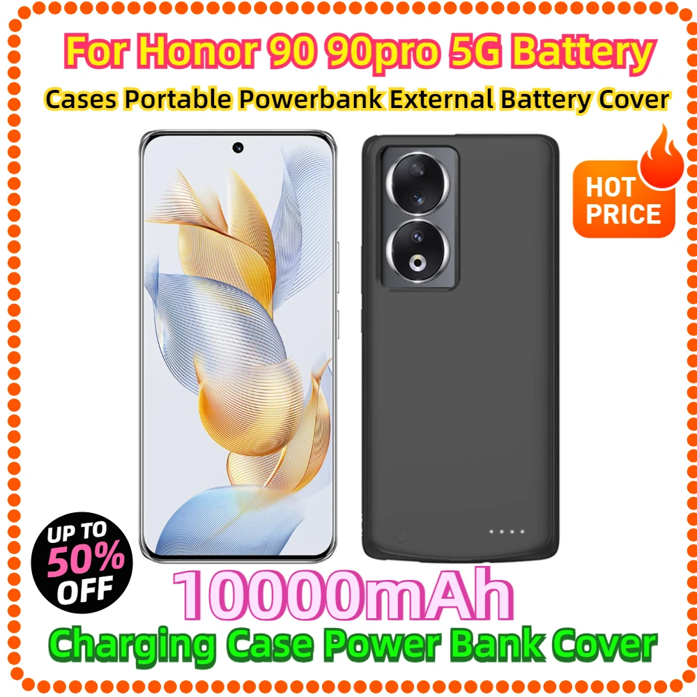 For Honor 90 5G Battery Cases Portable Powerbank External Battery Cover for Honor 90 Pro Charging Case 10000mAh Power Bank Cover