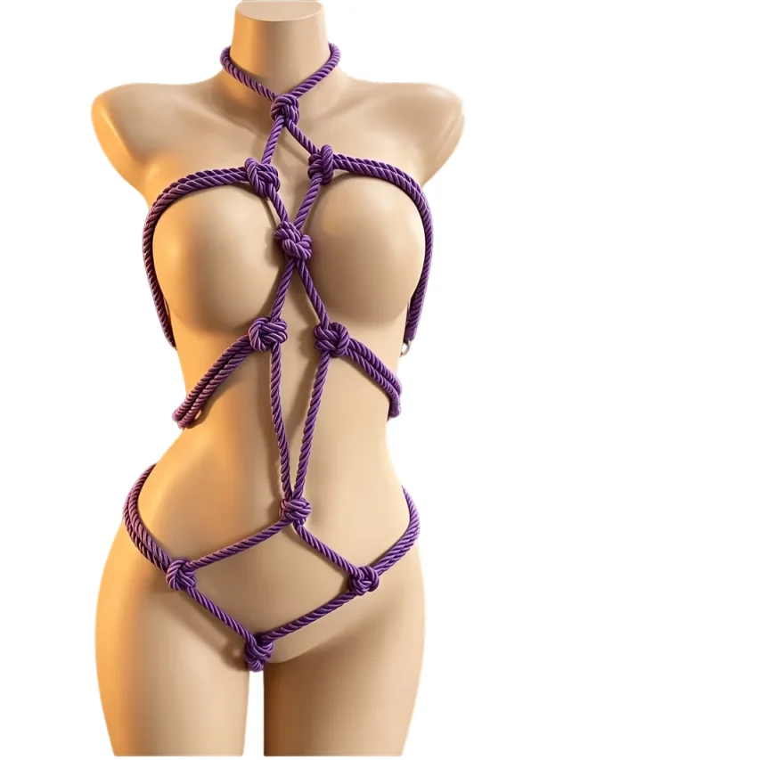 Women's Adjustable Rope Body Harness Lingerie Open Crotch Bodysuit Sensual Hanging Neck Design Intimate Clothing for Couples Bed