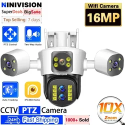 8K 16MP WiFi Camera Outdoor Four Lens Three Screen 10X PTZ Zoom CCTV Security-Protection Ai Tracking Surveillance IPC360 Home