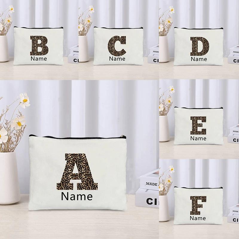 

Leopard Pattern Alphabet 26 Letters Personalized Name Makeup Bag Custom Gift for Leopard Print Lover Birthday Gift To Her Wallet