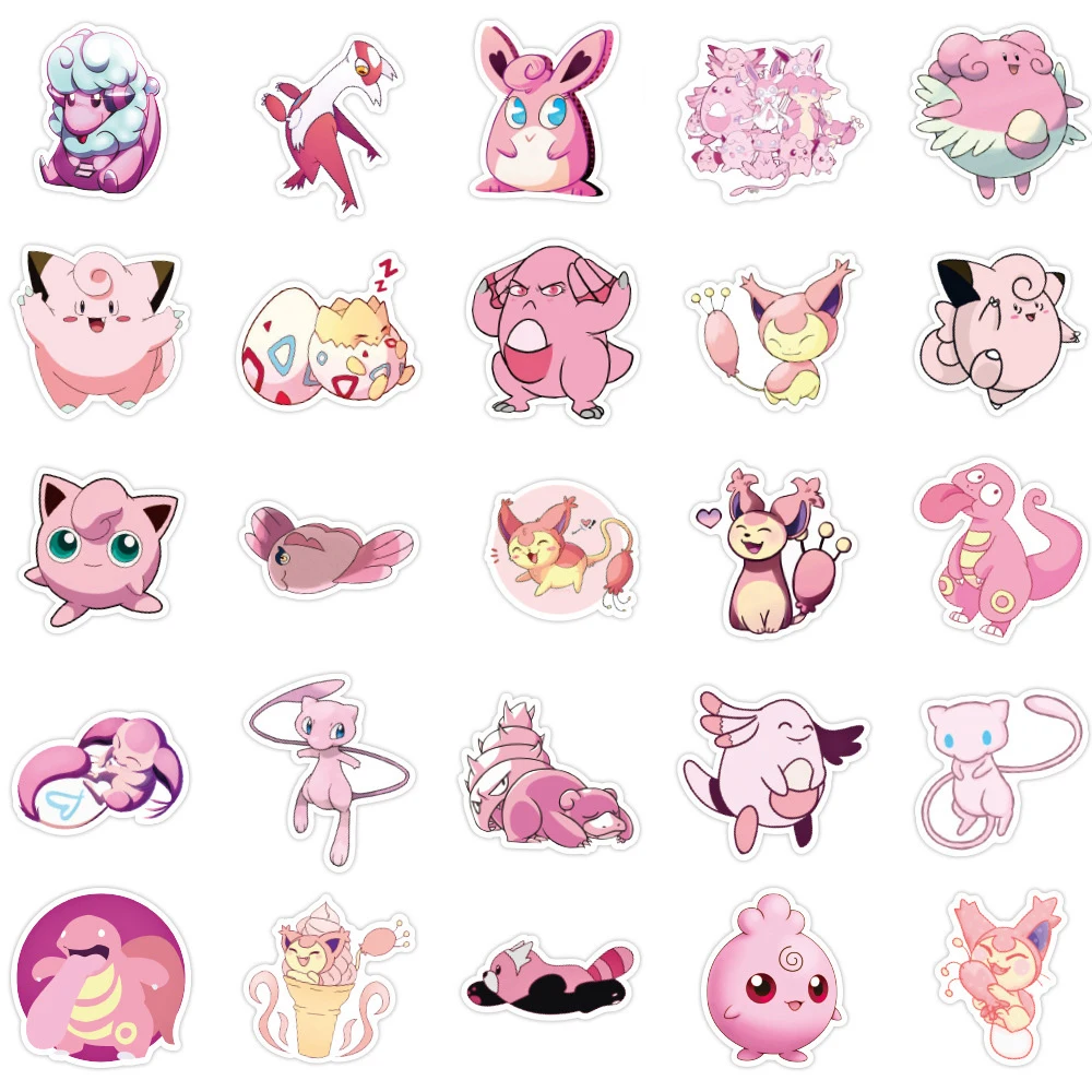 10/30/50pcs Kawaii Pokemon Pink Jigglypuff Stickers Cute Cartoon Kids Sticker Toy Phone Water Bottle Diary Anime Graffiti Decals