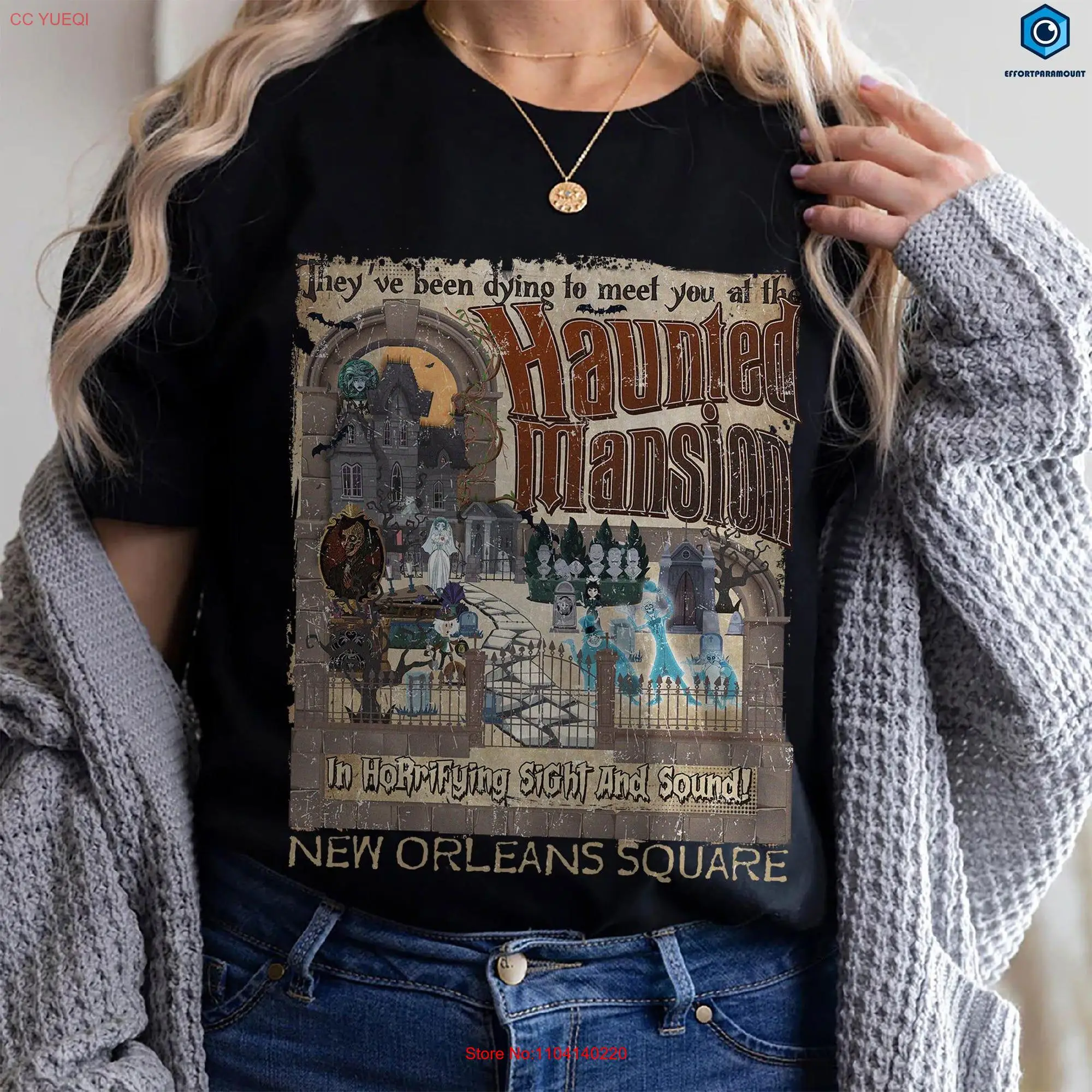 Vintage The Haunted Mansion T Shirt Halloween New Orleans Square Hitchhiking Ghosts Spooky Vibes long or short sleeves