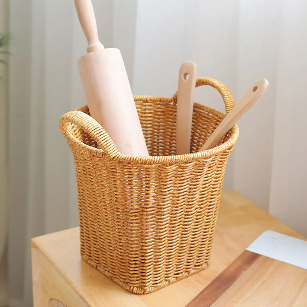 

Large Capacity Imitation Rattan Woven Storage Multi-Functional Kitchen Organizing Fruit Container Flower Basket Portable
