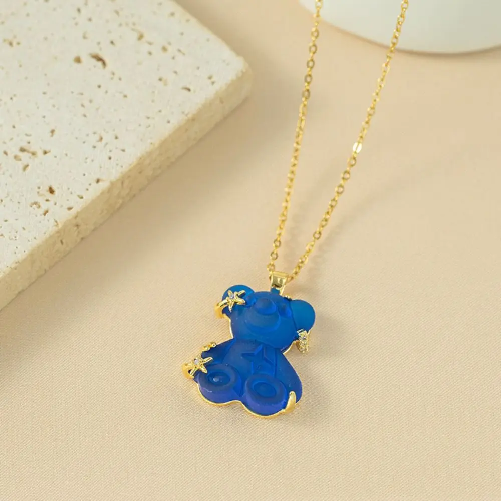 Senior Sense Cute Bear Pendant Necklace Gold Chain Titanium Steel Crystal Clavicle Chain Adjustable Trendy Light Luxury Choker