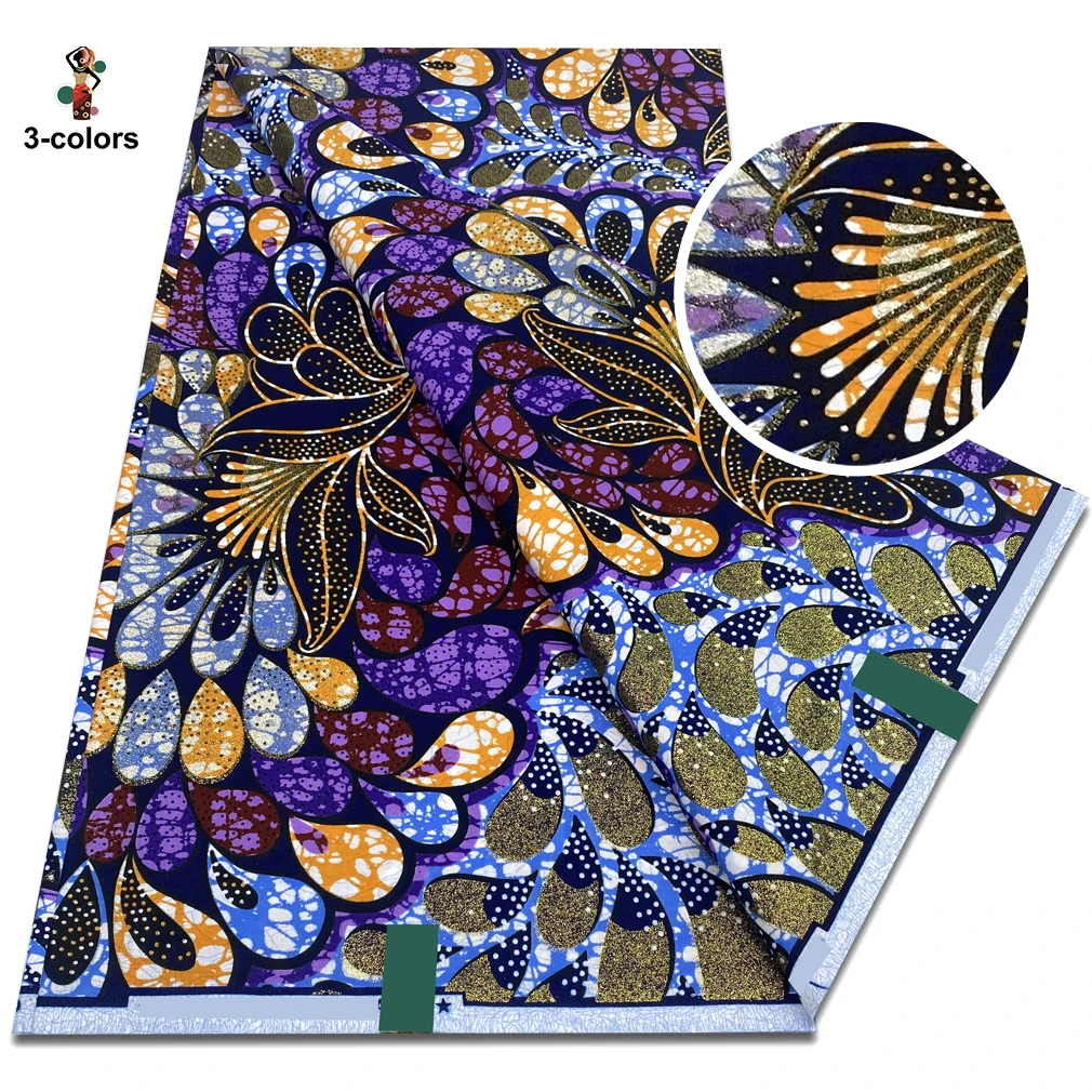 6 yards Newest Grand Super African Glitter Glam Wax Fabric Quality Ankara Wax Fabric Cotton Soft African Glitter Golden Fabric view 4