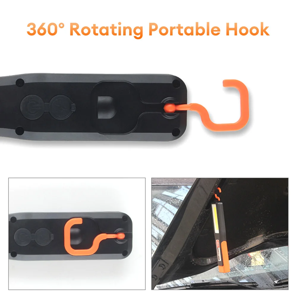 โคมไฟทำงานกลางแจ้งแบบชาร์จไฟได้ LED สว่างมากไฟฉายแม่เหล็กแบบพกพาและแบบตะขอสำหรับที่ซ่อมรถ