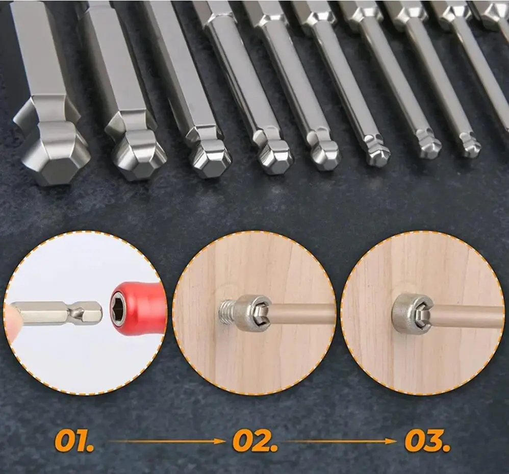 20Pcs Ball End Hex Head Allen ประแจเจาะบิตชุดแม่เหล็กเมตริก SAE Allen ไขควง S2 Hex Bit ชุดคีย์ Hex ซ็อกเก็ต Bits