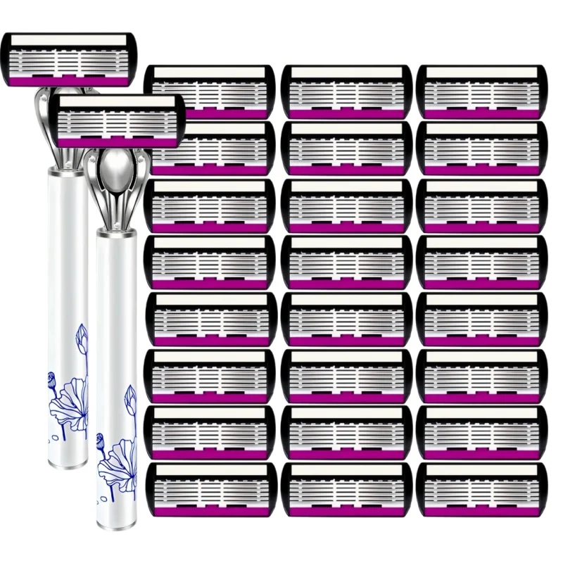 

6-слойные лезвия для бритвы, приятная для кожи бритва в форме лотоса, многоразовые лезвия для удаления волос из нержавеющей стали для глубокого очищения