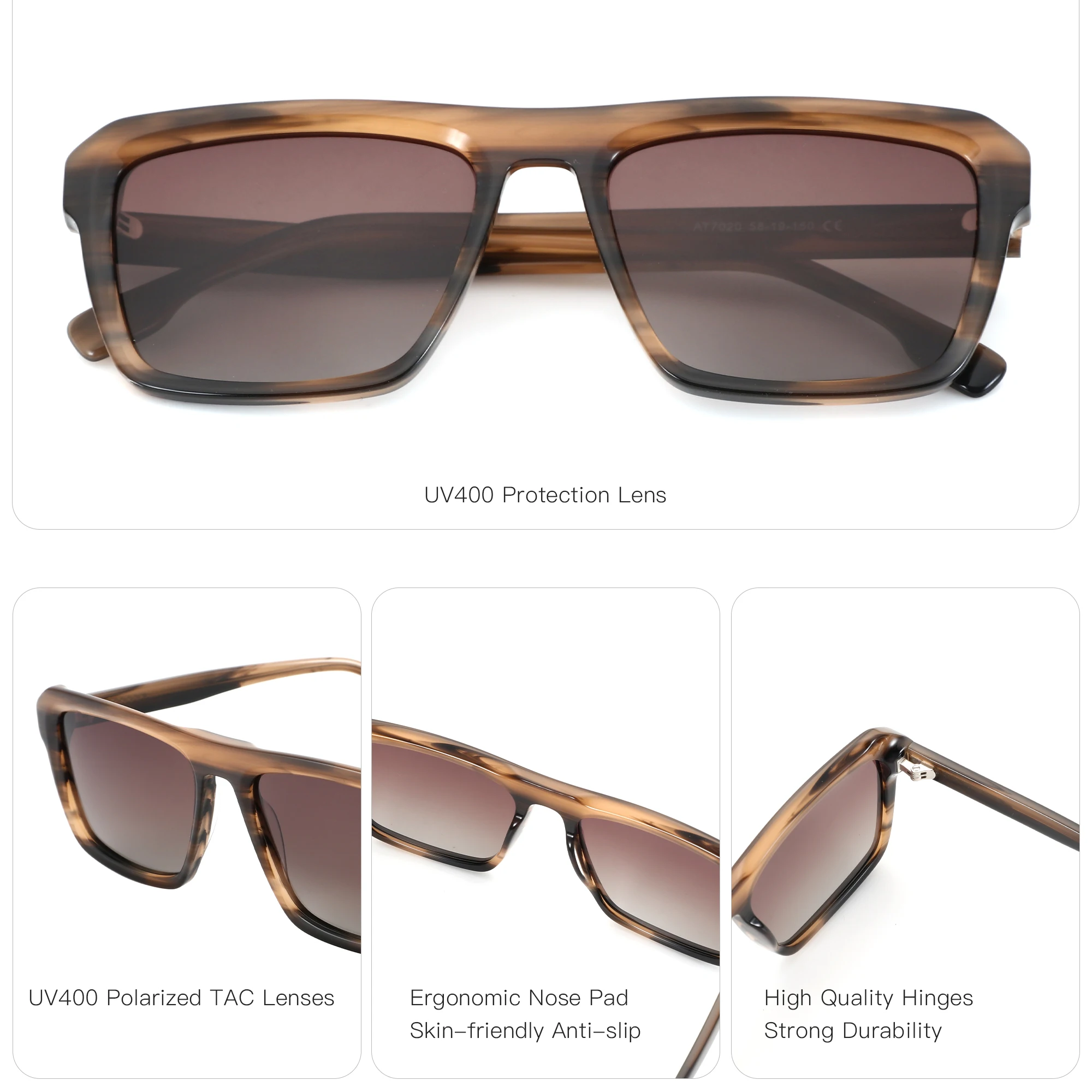 ZENOTTIC（M Size）Stylish Rectangle Acetate Prescription Sun Glasses For Men Polarized Optical Sunglasses UV400 Protection Shades