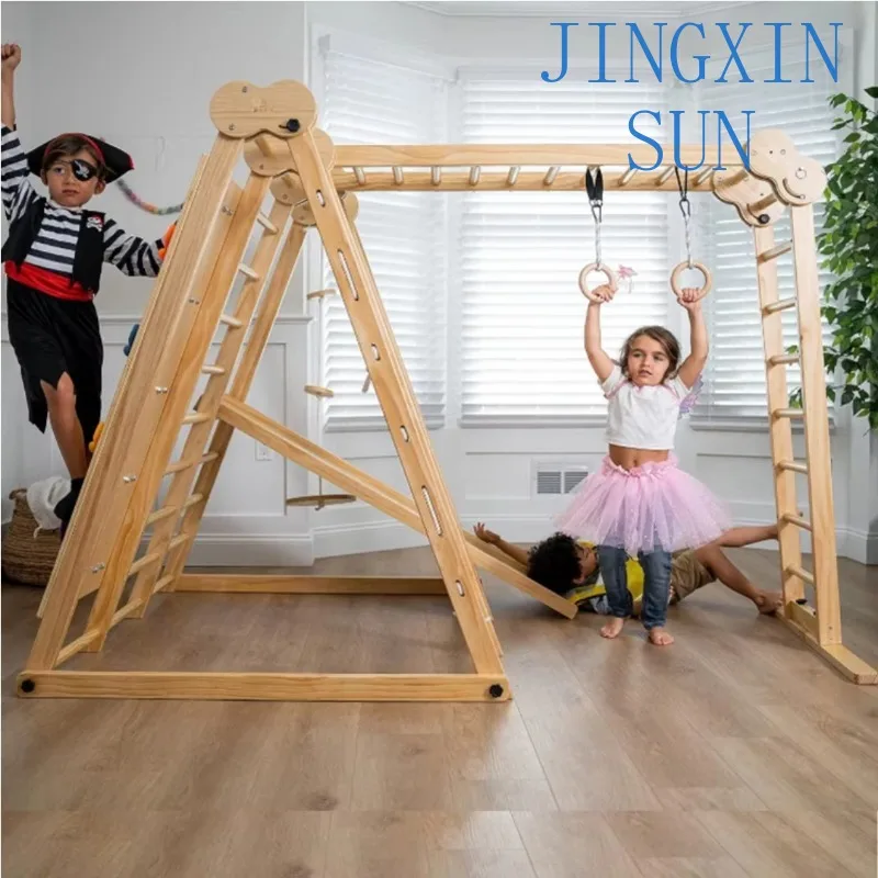  8-in-1 indoor foldable toy climbing frame with sliding swing device, toddler climbing toy with wall monkey rod