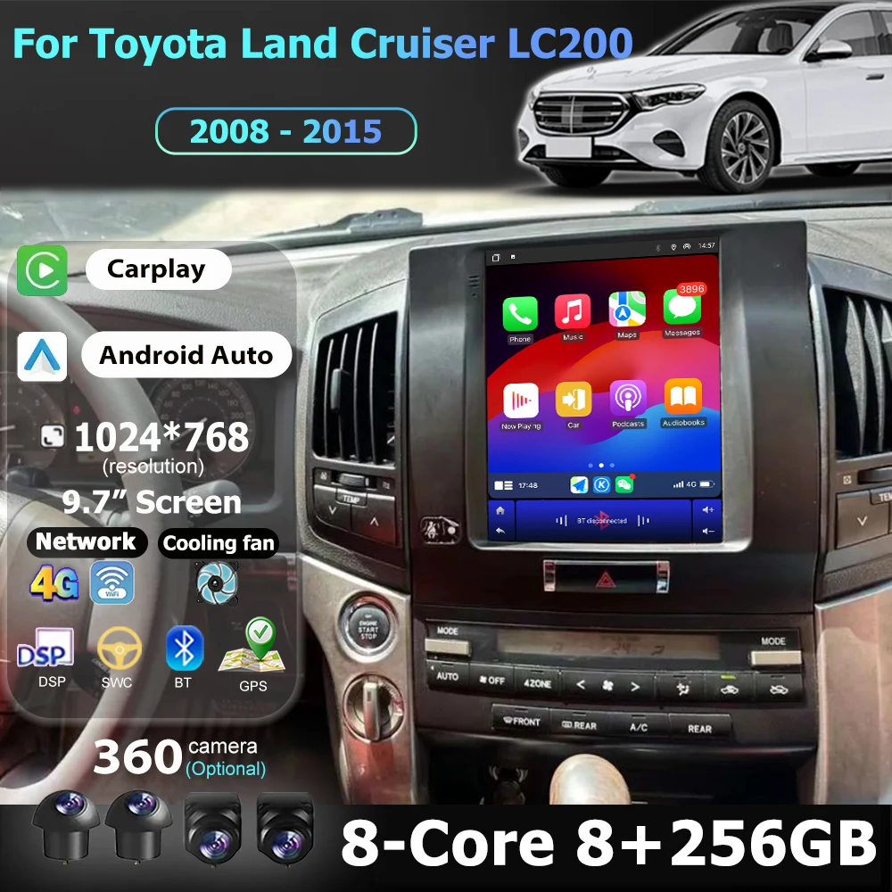 Android 16 Auto For Toyota Land Cruiser LC200 2008 - 2015 Car Radio Multimedia Video Player Stereo GPS Carplay Bluetooth 4G WIFI