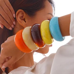 Fashion Candy Color Wave Wide Version Acrylic Resin Bangle Bracelet for Women Jewelry