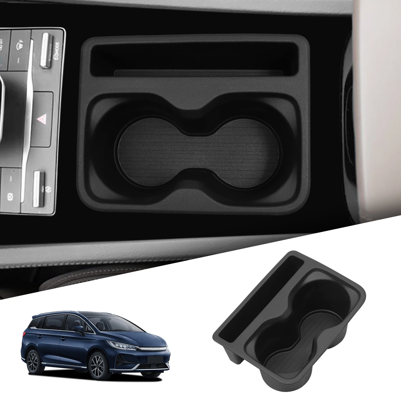 

SMABEE for BYD M6 2024 2025 Center Console Cup Holder Shock-Absorbing Storage Tray Tidying Car Accessories Black TPE