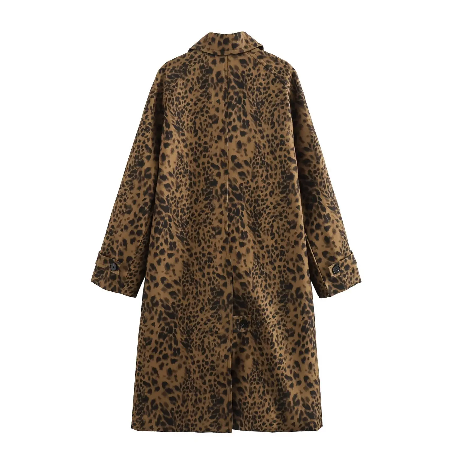 Spring Women\'s Clothing Leopard Trenchcoat Lapel Single Breasted Long Trench Coat Vintage Windbreaker Causal Fashion TRAFJacket