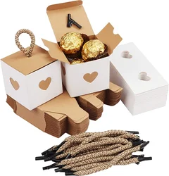 10/50pcs Mini White & Brown Heart Gift Boxes for Wedding & Party Favor Paper Candy Kraft Boxes with Cute Twine Handles