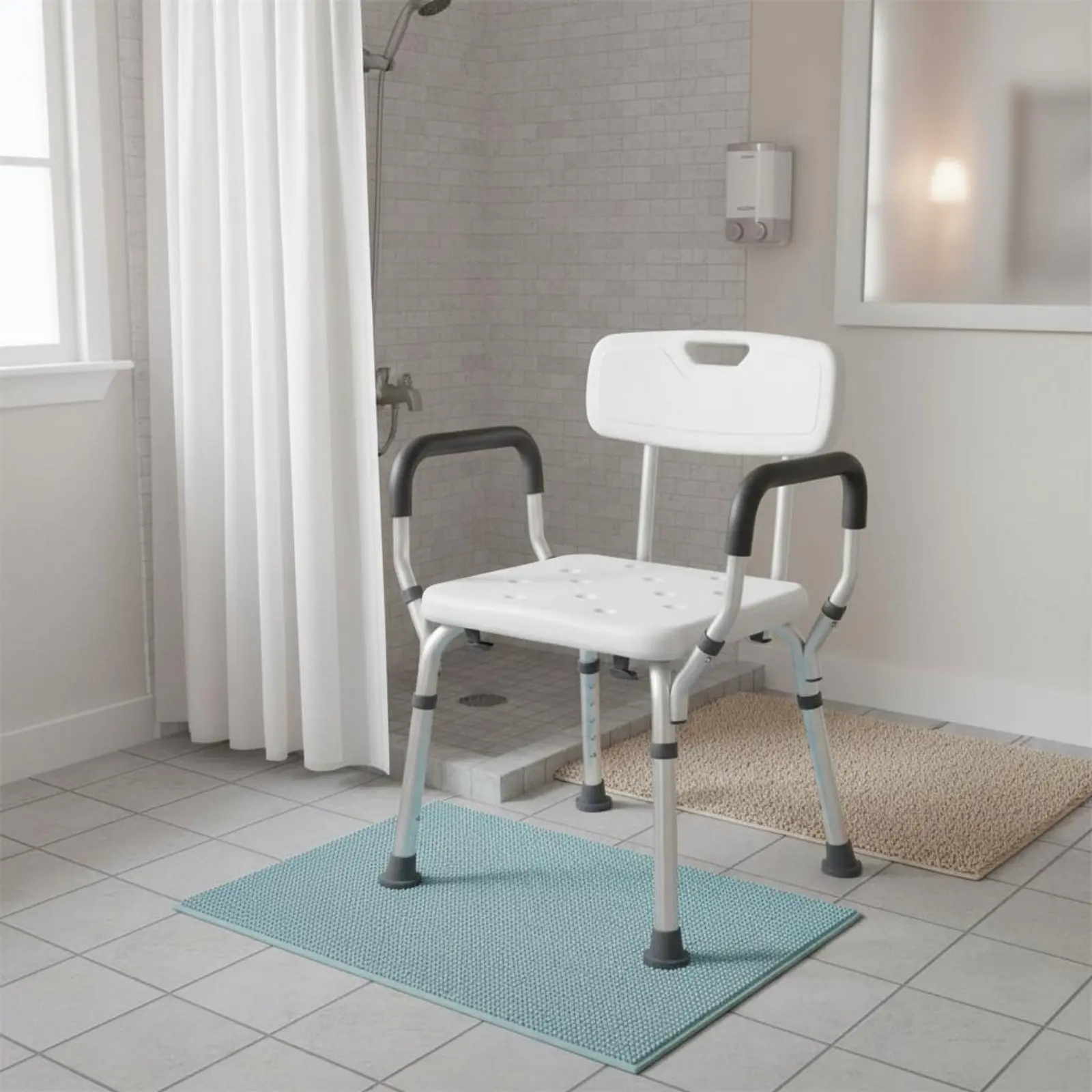 

Medical Shower Stool Rust Resistant Non-Slip Bath Seat Lightweight Shower Stool with Handles Suction Holder Feet for Disabled