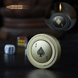 Metal Circular Poker Lighter with Windproof Side Slip Ignition Inflatable Butane Gas Outdoor Portable Lighter Smoking Gift