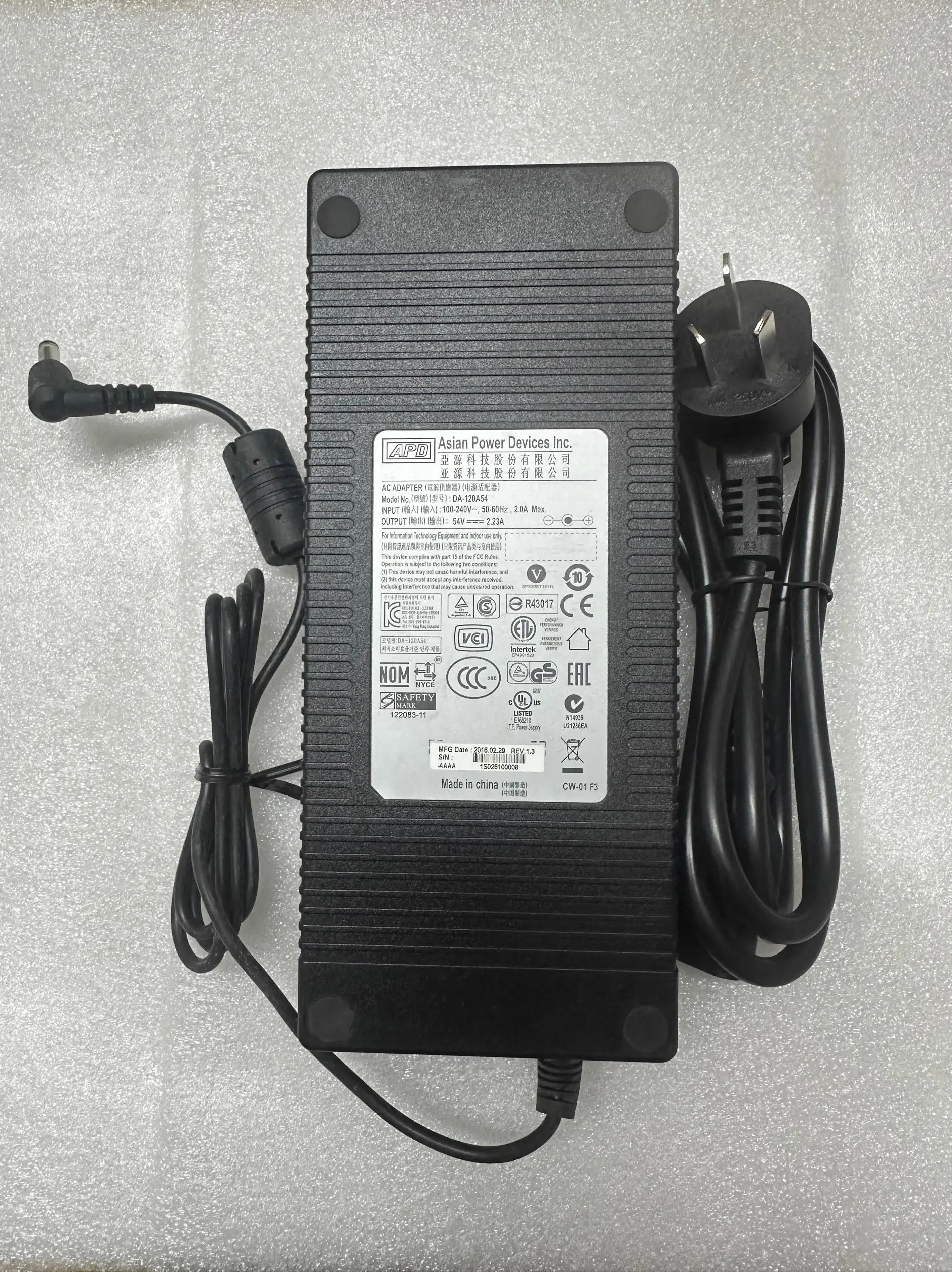 

Genuine Asian Power APD DA-120A54 AC Adapter 54V 2.23A 120W Power Supply Charger 5.5x2.5mm Original