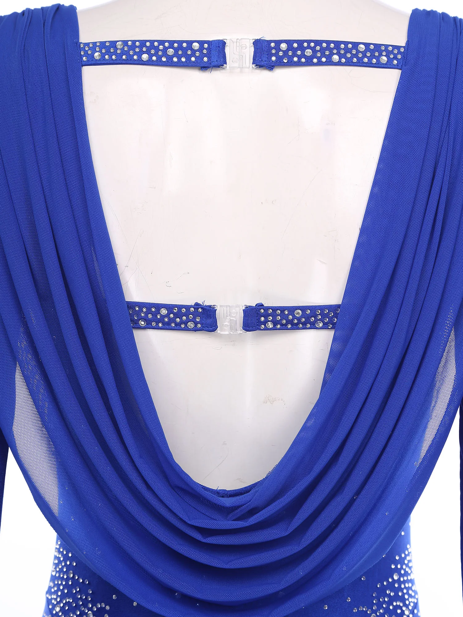 ผู้หญิง Rhinestone ละตินยิมนาสติกเต้นรํา Rompers แขนยาวตาข่ายยาวกางเกง Jumpsuit Cha-cha Dancewear