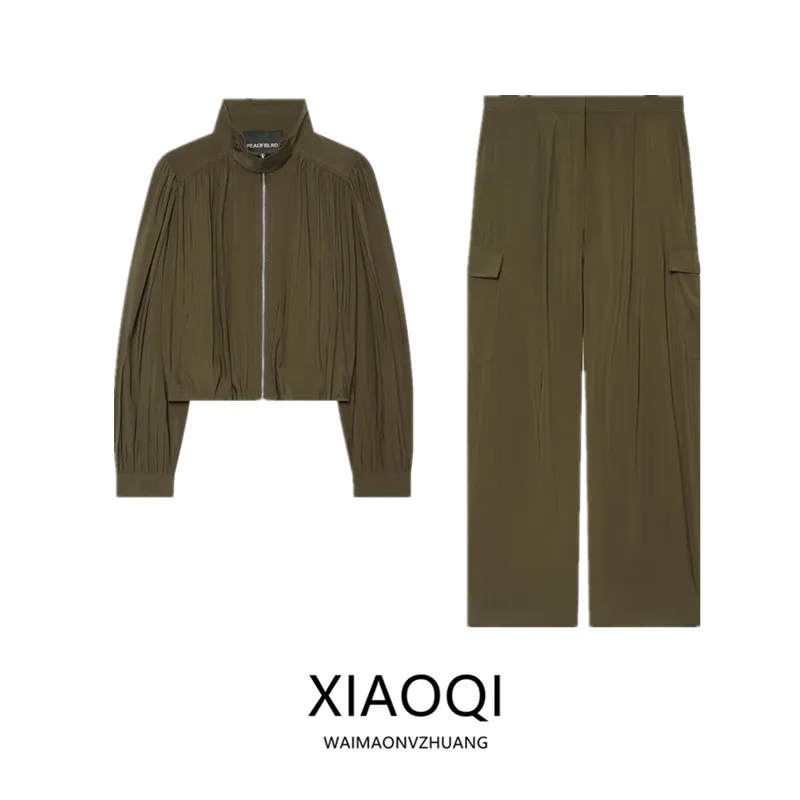 Fall 2026 Women's Design Sense Bubble Hem Jacket High Waist Long Pants Outerwear Fashionable Elegant Student Uniform Set