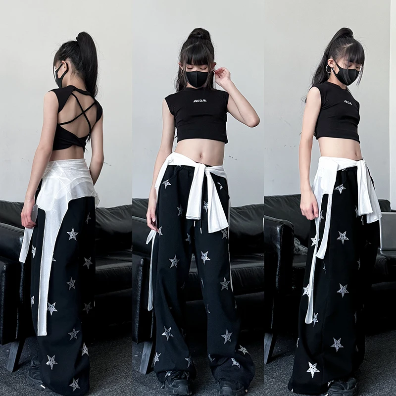 

2026 New Modern Hip Hop Dance Costumes For Girls Group Black Vest Loose Pants Outfits Jazz Dance Performance Clothing DQS22814