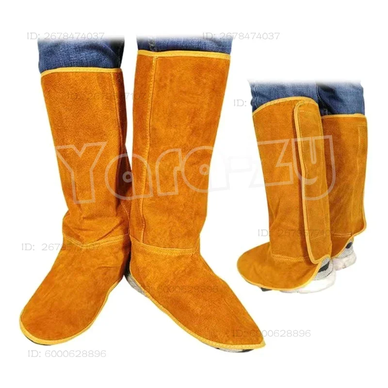 

15inch Leather Welding Spats Heat and Abrasion Resistant Welder Tools Feet Cover Welding Boot Shoes Covers 87HA