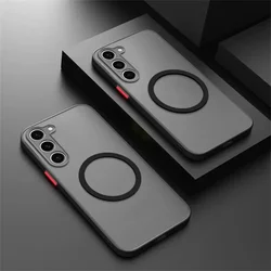 삼성 갤럭시 S24 S23 S22 S21Ultra Plus FE 케이스 용 무광택 하드 케이스 무선 충전 자석 Magsafe 스킨 소프트 커버 쉘 Fundas