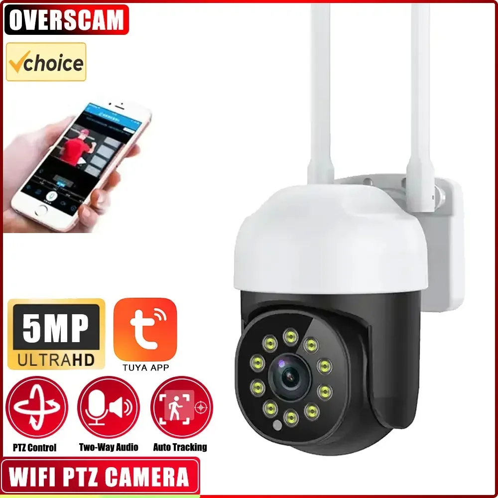 5MP Wifi TUYA DC5V cámara IP nube inteligente cámara IP PTZ con visión nocturna a Color WIFI cámara de videovigilancia de exterior para patio hogar