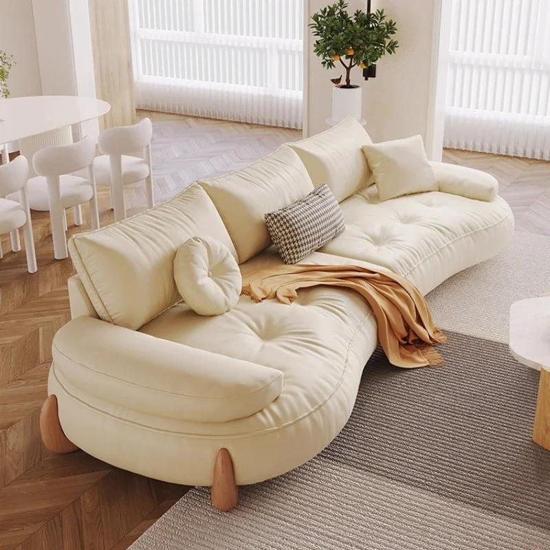 

Log sofa living room straight row small apartment cat scratching fabric curved sofa