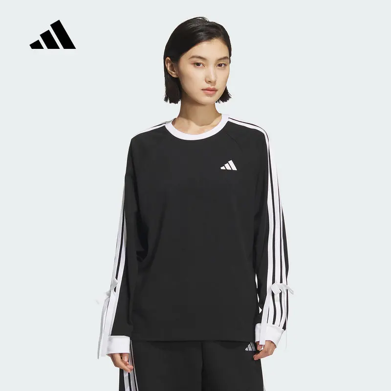 2026-nuova-maglietta-adidas-da-donna-kg3858-in-cotone-lavorato-a-maglia-a-maniche-lunghe-classica-con-3-strisce-per-uso-quotidiano-sportivo-e-casual