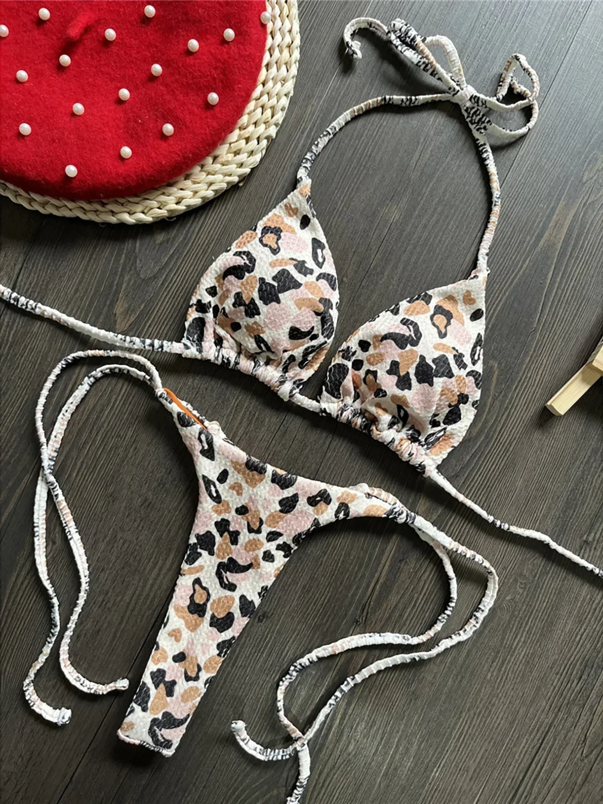 Sexy Printed Halter Mini Micro Thong Bikini Female Swimsuit Women Swimwear Two-pieces Bikini set Bather Bathing Suit Swim